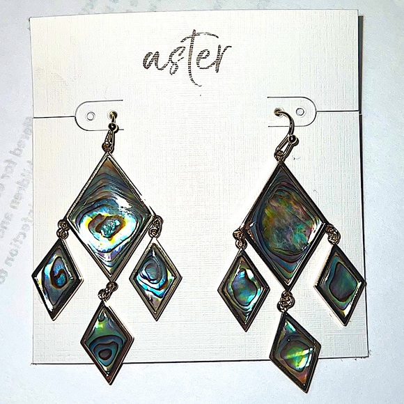 NWT ROCKSBOX Aster Cress Drop Large Dangle Earrings Gold Diamond Shaped Abalone - Picture 2 of 6